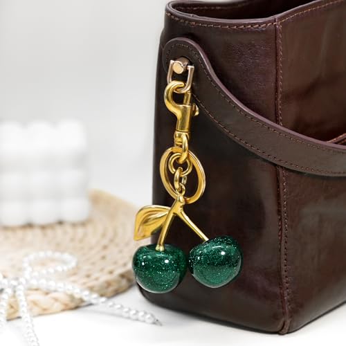 SKYFUN Cherry Keychain for Women Glitter Cherry Bag Charm Key Chain for Purse Wallet Handbag Backpack Jewelry Accessories Gift for Birthday Christmas, Green - Thumbnail 2