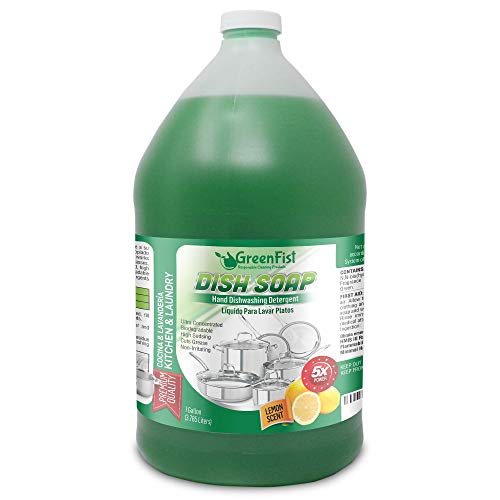 GreenFist Green Dish Soap [ Lemon Scent ] Manual Pot & Pan Professional Detergent Liquid Refill Pot & Pan Dish-Wash - Light or Heavy Use , 128 ounce ( 1 Gallon) (1 Gallon)