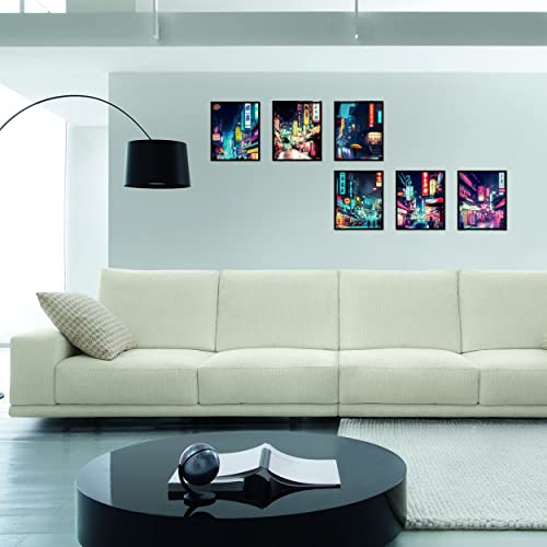 Qqqdada Japanese Wall Art Prints Set Of 6 Japan Neon Posters Abstract Illustration Wall Decor Tokyo Night Streets Picture Canvas Art Painting For Living Room Bedroom Wall Art (8"X10" Unframed) #TOP5