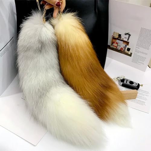 Image of 15.75 Inch Long Fluffy Faux Fur Tail Keychain, Fake Animal Tails for Handbags Backpacks Charm Tassel Ornaments (Golden Yellow)