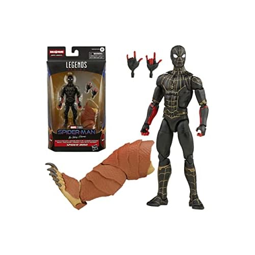 Spider-Man Figura de acción Coleccionable de 15 cm Traje Negro y Dorado, 2 Accesorios y 1 Pieza de Figura para armar Marvel Legends Series