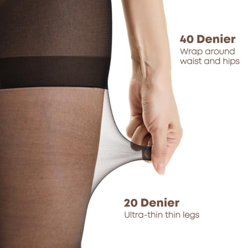Image of Sheer Tights for Women - 20D Control Top Pantyhose Thin Stockings with Reinforced Toes (3 Pairs)