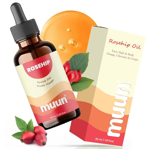 Image of Muun Organic Rosehip Oil for Face - Cold Pressed Pure Rosehip Seed Oil for Facial Skincare, Hair & Body, Hydrating Moisturizing Care, 100% Natural