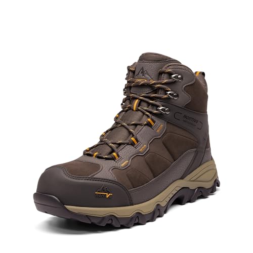 NORTIV 8 Waterproof Steel Toe Boots for Men Slip Resistant Safety Industrial Boots Paladin-Steel,Size 10.5,Brown-Suede