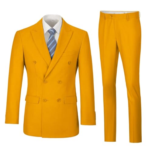 Mens Suits 2 Piece Slim Fit Suit Double Breasted Solid Tuxedo for Formal Wedding Prom Business Blazer & Pants