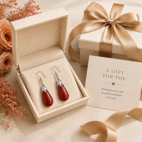 Natural Red Stone Earrings for Women Crystal Dangle Drop Birthstone Jewelry - image 7