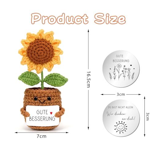 Aurasky Gehäkelte Sonnenblume, Gute Besserung Blume, Pocket Hug Sonnenblume mit Umarmung Glücksbringer, Gestrickte Blumenpuppe, Mutmacher Geschenk für Freund Familie Kollegen