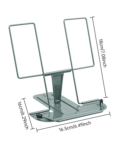 Metal Book Stand for Desk, Adjustable Reading Rest Book Holder, Portable Cookbook Documents Holder, Sturdy Typing Stand for Recipes Textbooks Tablet Music Books with Page Clips (Morandi Green) - Thumbnail 5