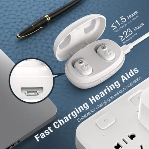 Image of CIC Wireless Rechargeable Hearing Aids for Old Age and Seniors with Digital Display, Noise Reduction, and 30-Hour Battery Life (WHITE, Manual) DIGITAL DISPLAY