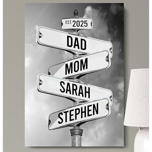 Personalized Family Street Sign Multi-Name Canvas Or Poster Wall Art, Custom Date Of Birthday With Names, Birthday Gifts For Mom/Dad, Anniversary Wedding Gift for Him/Her/Wife/Husband Couple
