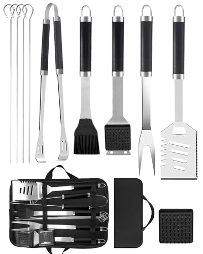 BBQ Tools Set for Dad, 11pcs Stainless Steel BBQ Utensils Set with Heat Resistant Handle, Case, Premium BBQ Accessories Set for Travel, Camping, Outdoor, BBQ Kit for Men and Women Gift
