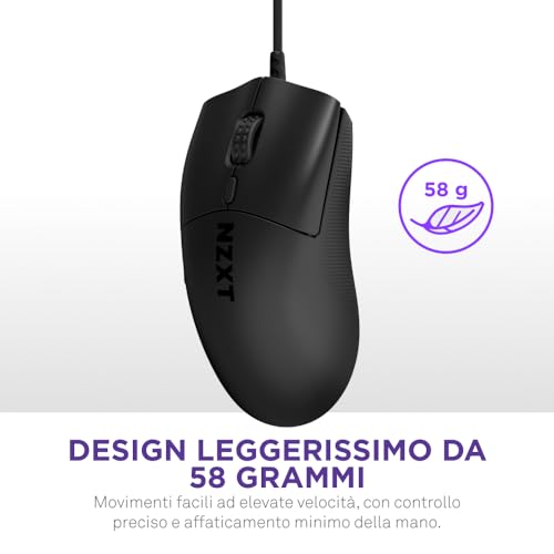 Lift 2 Symm | Mouse gaming con cavo simmetrico leggero | Design leggero 58 g | Polling rate 8K | Switch ottici | Sensore ottico 26K DPI | Piedini 100% PTFE | Nero - Mouse gaming - Immagine 1