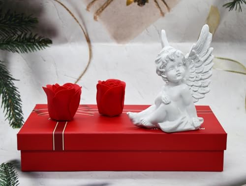 Image of Saugat Traders Angel Showpiece for Home Decor - White Polyresin with Marble Finish Statue Decoration - Good Luck Gifts