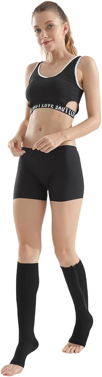 INOGIH Medical Compression Socks with Zipper, Knee High 15-20 mmHg Compression Socks for Women Men, Open Toe Support Socks for Varicose Veins - Image 3