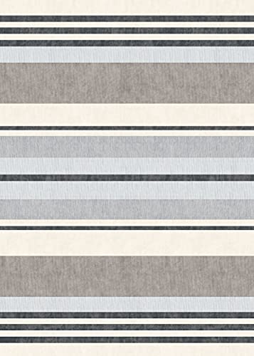 Studio M Floor Flair Broad Stripes - Cape Neutral Grey - 5 x 7 Ft Decorative Vinyl Rug - Non-Slip, Waterproof Floor Mat - Easy to Clean, Ultra Low Profile - Printed in The USA