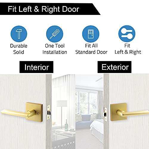 Linkaa Pivacy Door Lever Gold Stain Brass Lever Door Handle With Lock thumb #2