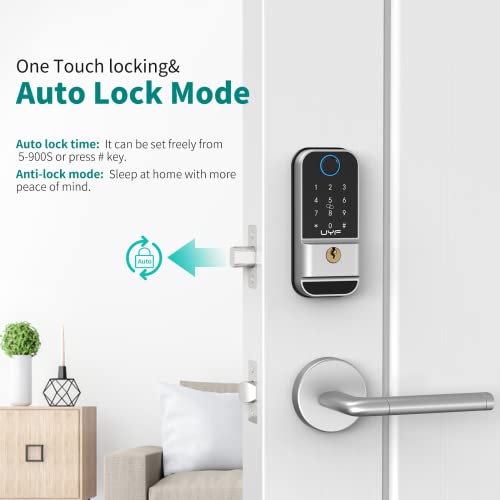 Fingerprint Automatic Door Lock, Uyf Keyless Entry With Keypad, Electronic Digital Front Deadbolt Lock, Biometric Smart Bedroom Locks With Fobs For Home Hotel Apartment Silver #TOP3