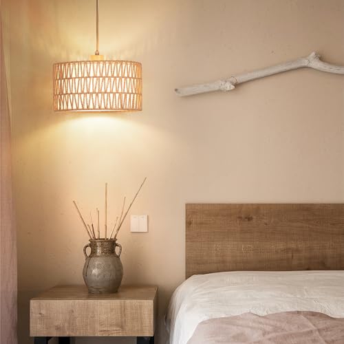 Boho Hanging Lights Rattan Hanging Lamp Plug in Pendant Light Ceiling Light Fixture, 3-Way Dimmable Bulb Included - Image 7