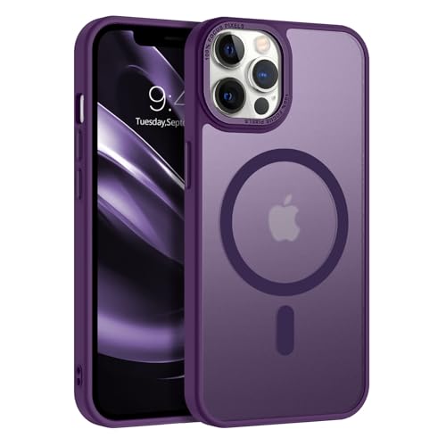 VENINGO Magnetica Cover per iPhone 12/12 Pro Custodia Compatibile con MagSafe Cover Traslucida Opaca Silicone Tpu Anti Impronte Digitali Custodia per iPhone 12/12 Pro 6,1 Pollice Scuro Viola