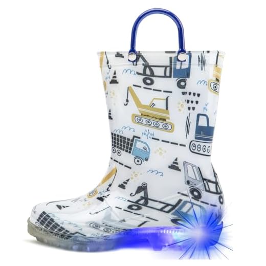 HugRain Botas De Chuva Para Meninos, Calçados Infantis De Borracha Impermeáveis Com Luzes, Estampados Em Lama, Leves E Adoráveis, Com Alças Fáceis De Calçar, Sola Antiderrapante, Modelo Crane Excava