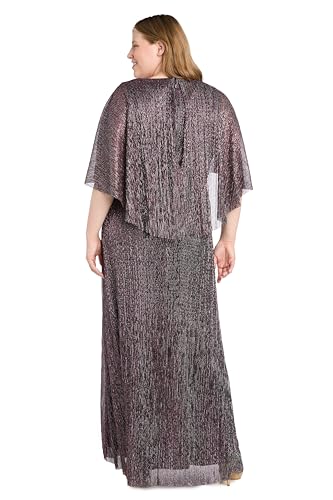 Image of R&M Richards Long Metallic Pleated Capelet Dress W /Mock Surplus Ruched Waist & Rhinestone Details