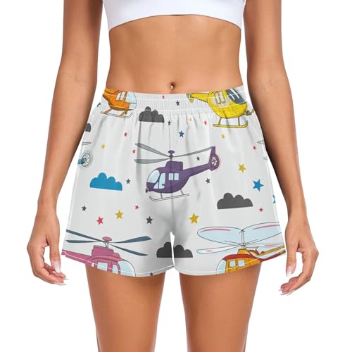 UMIRIKO Colorful Helicopters Women's Running Shorts with Pockets Sporty Workout Quick Dry Athletic Shorts L 202c1212