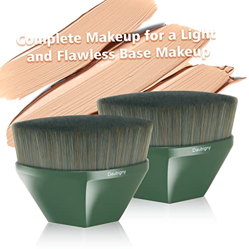 Image of Foundation Makeup Brush Flat Top Kabuki Brush Hexagon Face Blush Liquid Powder Foundation Brush for Blending Liquid, Cream or Flawless Powder Cosmetics with Bonus Protective Case (Green)