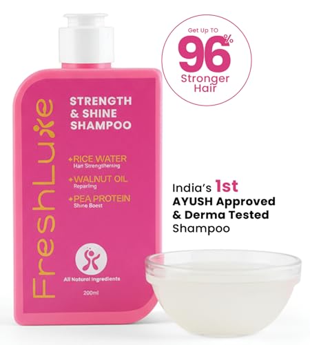 Image of Strength and Shine Rice Water Shampoo for Men & Women - 400 ml | With Walnut & Pea Protein | Repairs Damaged Hair & Reduces Split Ends | Korean Hair Care | Derma Tested & AYUSH Approved