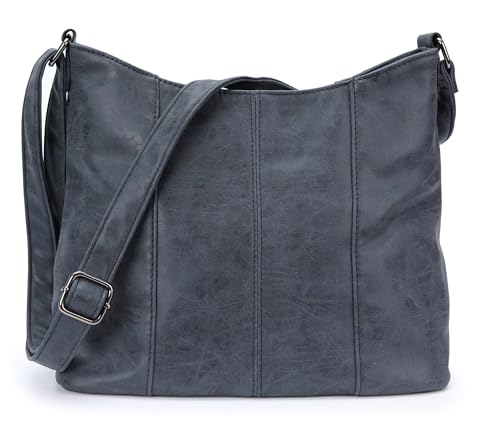 irisaa Handtasche Damen Hobo Schultertasche, Medium Umhängetasche praktische Henkeltasche mit vielen Fächern, Vintage Look mit Reißverschluss, DKB Farbe:Navy