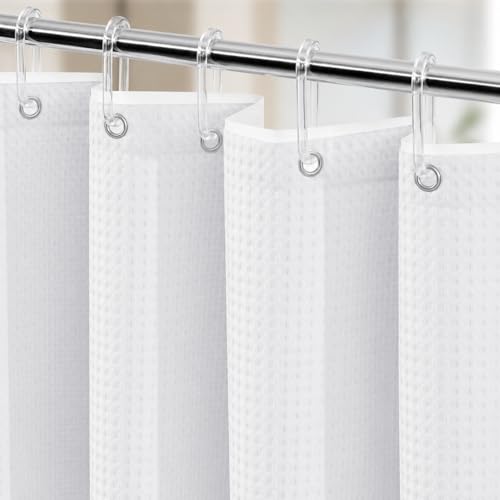Image of HOMETHREADS Embrace Luxury with Our 6-Feet Long Premium Polyester Shower Curtain with 12 Hooks for a Lavish Bathroom Ambiance | Stylish, Splendid, and Perfectly Sized (Classic White, 180x200cm)