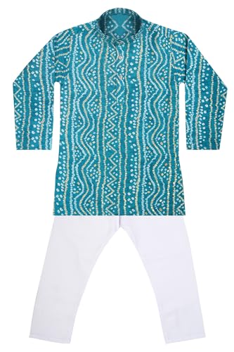 Image of TinySteps Traditional Bandhani Print Kids Festive Ethnic Wear Boys Cotton Kurta Pajama Set