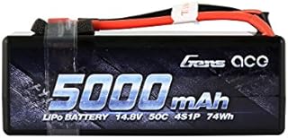 Gens ace 14.8V 4S 50C 5000mAh LiPo Battery Pack HardCase with Deans T Plug for 1 8 Scale Electric RC Buggy Truggy Crawler Monster Off-Road Car Boat Truck Roar Approved Slash 4X4 Traxxas Bandit Emaxx