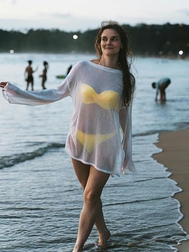 Image of Beautiful Nomad Women's Crochet Cover Ups for Swimwear Bathing Suit Sheer Mesh Beach Tops Swimsuit Vacation Outfits