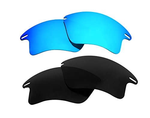 2 Pairs Polarized Replacement Sunglasses Lenses for Oakley Fast Jacket XL with UV Protection(Black and Ice Blue Mirror)