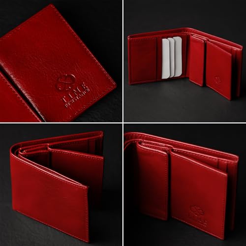 Image of Time Resistance Leather Men's Wallet - Minimalist Wallet Design with Credit Card Holder, Magnetic Coin Holder, and Cash Slots (Red)