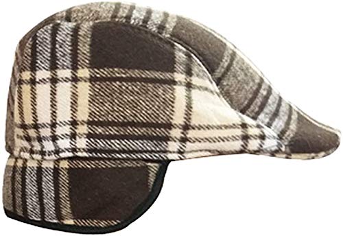 Men's Winter Warm Checkered Golf Cap with Earmuff (Black & White, Free Size)