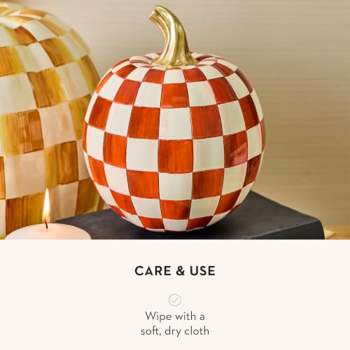 Image of MACKENZIE-CHILDS Resin Pumpkin, Small, Dark-Red-and-White Paprika Check