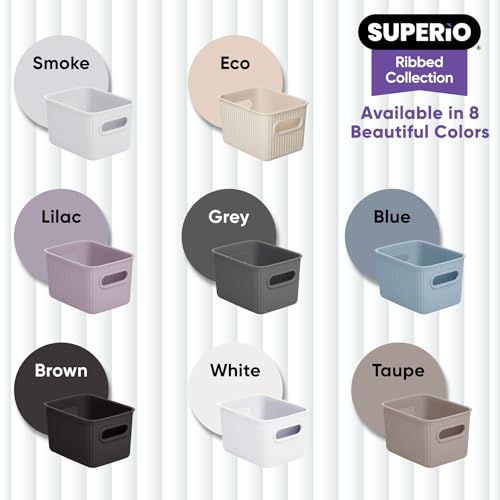 Image of Superio Ribbed Collection - Decorative Plastic Basket Open Home Storage Bins Organizer, Small Blue (6 Pack) Container Boxes for Organizing Closet Storage Bins for Shelves Drawer Shelf 1.5 Liter