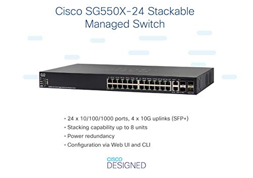 Image of Cisco SG550X-24 Stackable Managed Switch | 24 Gigabit Ethernet (GbE) Ports | 2 x 10G Combo | 2 x SFP+ | L3 Dynamic Routing | Limited Lifetime Protection (SG550X-24-K9-IN)