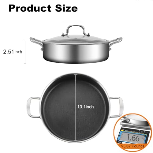 DELARLO Tri-Ply Stainless Steel 10 Inch Deep Frying Pan 3QT Saute Pan With Lid, Induction Compatible Chef Cooking Pan with lid, Dishwasher & Oven Safe by DELARLO - Used condition - Image 2