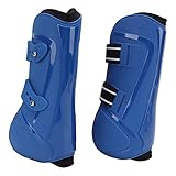 Horse Front Legs Support Boots, PU and Neoprene Tendon Guards for Jumping, Lightweight Protective Leg Wraps with Soft Lining for Training and High - Speed Activities (Blue Front Legs L)
