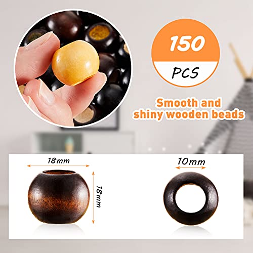 150 Pieces 18 Mm Wooden Macrame Beads Round Wood Beads Large Hole (10 Mm) Spacer Wooden Beads For Diy Macrame Jewelry Crafts Garland Making Holiday Party Decor (Black, Brown, Natural Color) #TOP1