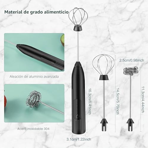 Miniatura 7 de Espumador De Leche,Usb Recargable Batidor De Leche Electrico, 3 Velocidades Ajustable Espumadera De Leche, Batidora Leche Espuma Para Capuchino, Café, Matcha Negro