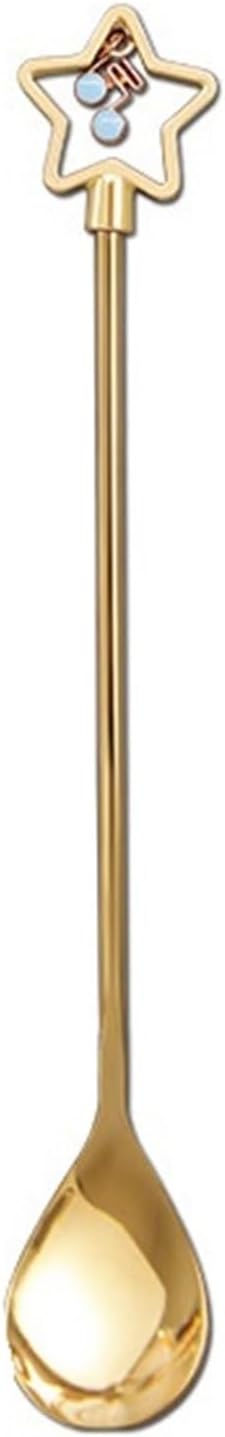 Soup Spoon Stainless Steel Dessert Coffee Cocktail Stirring with Pentagram Shaped Handle, 1 Piece, Gold/Silver Dinner(Silver)