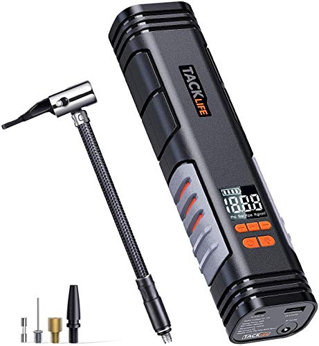 TACKLIFE X1 Compresseur Voiture Portable, 12V Pompe d'air Recgaegeable pour Voiture Vélo Balle gonfalbles, LCD Écran, LED Lampe (Noir)