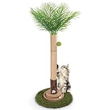 Cat Scratching Post, 35 Inch Tall Cat Scratcher Cat Tree Tower with Hanging Ball for Indoor Cats Adults,Areca Palm Sisal Rope Kitten Scratch with Interactive Mouse Cat Toy