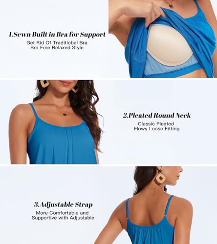 Image of Camisoles for Women with Built in Bra Adjustable Strap Tank Tops Cami Sleeveless Summer Tops for Workout Sleeping Traveling