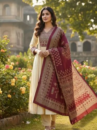 Image of GoSriKi Women's Rayon Straight Printed Kurta Set with Pant & Dupatta | Stylish Women's Kurti Set | Ethnic Wear Suit Set for Women | Daily Kurta Pant Set with Dupatta