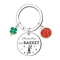 Porte-clés basketball « J'peux pas, j'ai basket » avec acier inoxydable inable et breloque basketteur – Idée cadeau homme basketteur