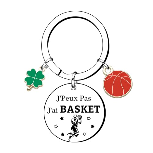Porte-clés basketball « J'peux pas, j'ai basket » avec acier inoxydable inable et breloque basketteur – Idée cadeau homme basketteur